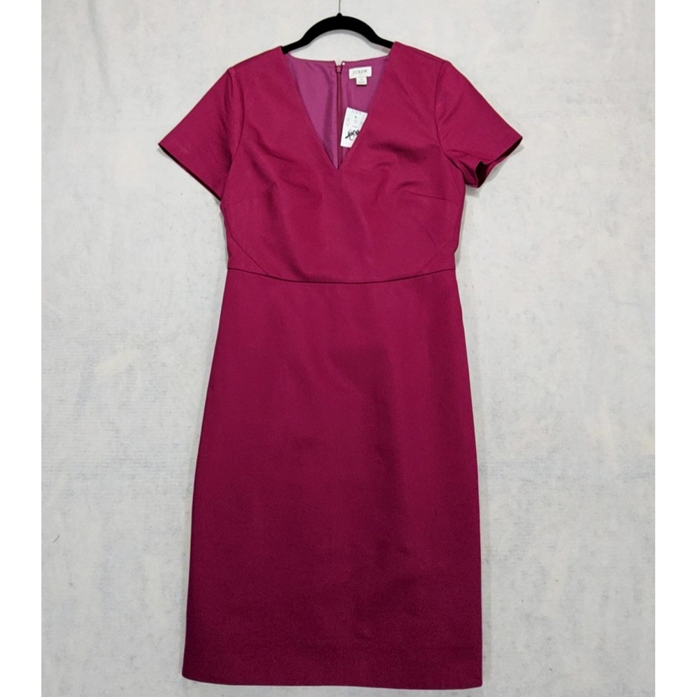 J.Crew Sheath Dress Womens 4 Small NEW‎ V-Neck Short Sleeve Magenta Pink Office